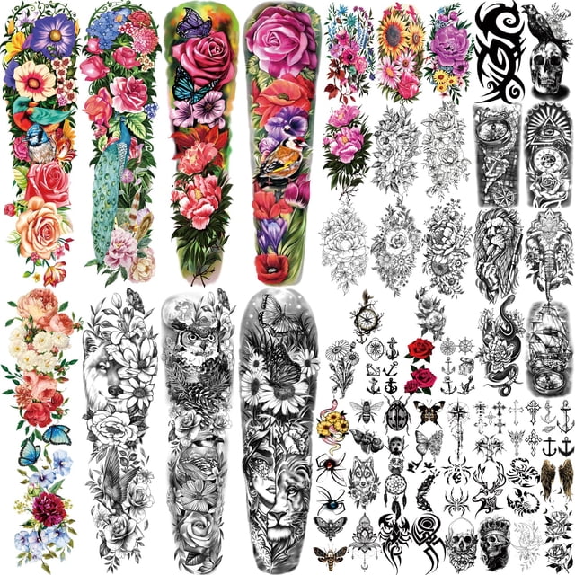 Pegatinas temporales para tatuajes, 55 hojas, para hombres y mujeres