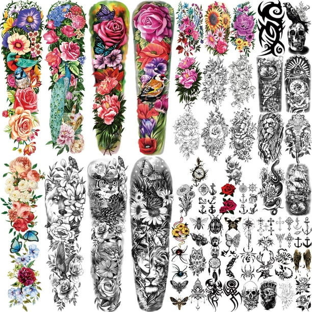 Pegatinas temporales para tatuajes, 55 hojas, para hombres y mujeres