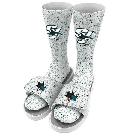 

Men s ISlide White San Jose Sharks Speckle Socks & Slide Sandals Bundle