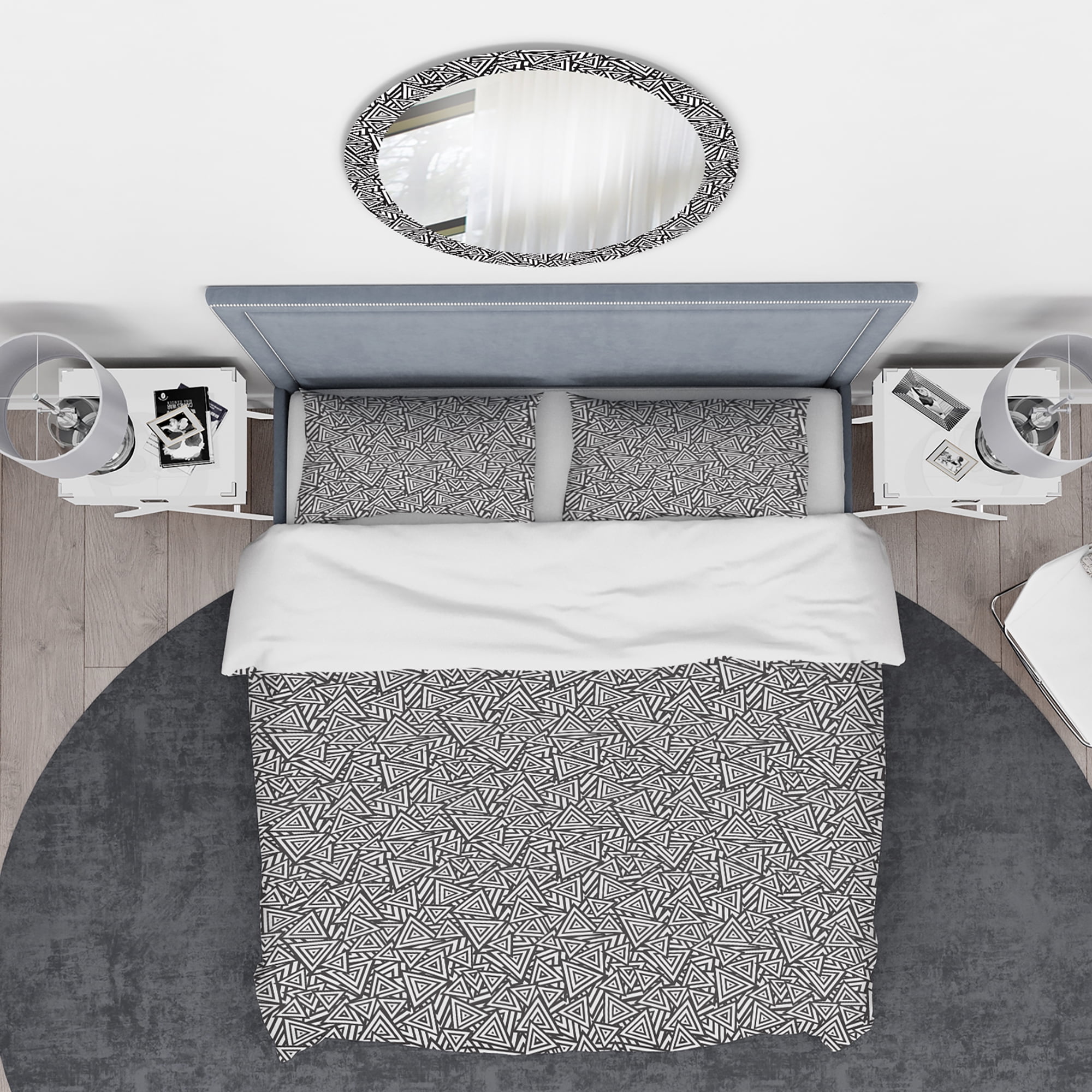 Designart 'Black and White Triangular Rhythm' Modern & Contemporary Duvet Cover Set