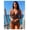 Brown, variant on Red and Black Color Block One Shoulder Cutout One Piece Swimsuit, Women's Sexy Bathing Suit for Summer Beach Spa