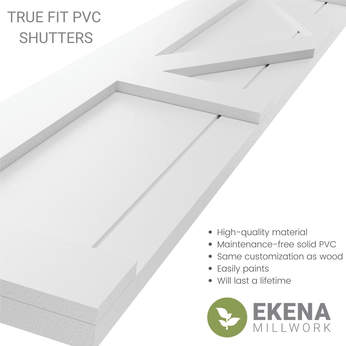 Ekena Millwork 18"W x 31"H True Fit PVC Center X-Board Farmhouse Fixed Mount Shutters, Unfinished (Per Pair - Hardware Not Included)