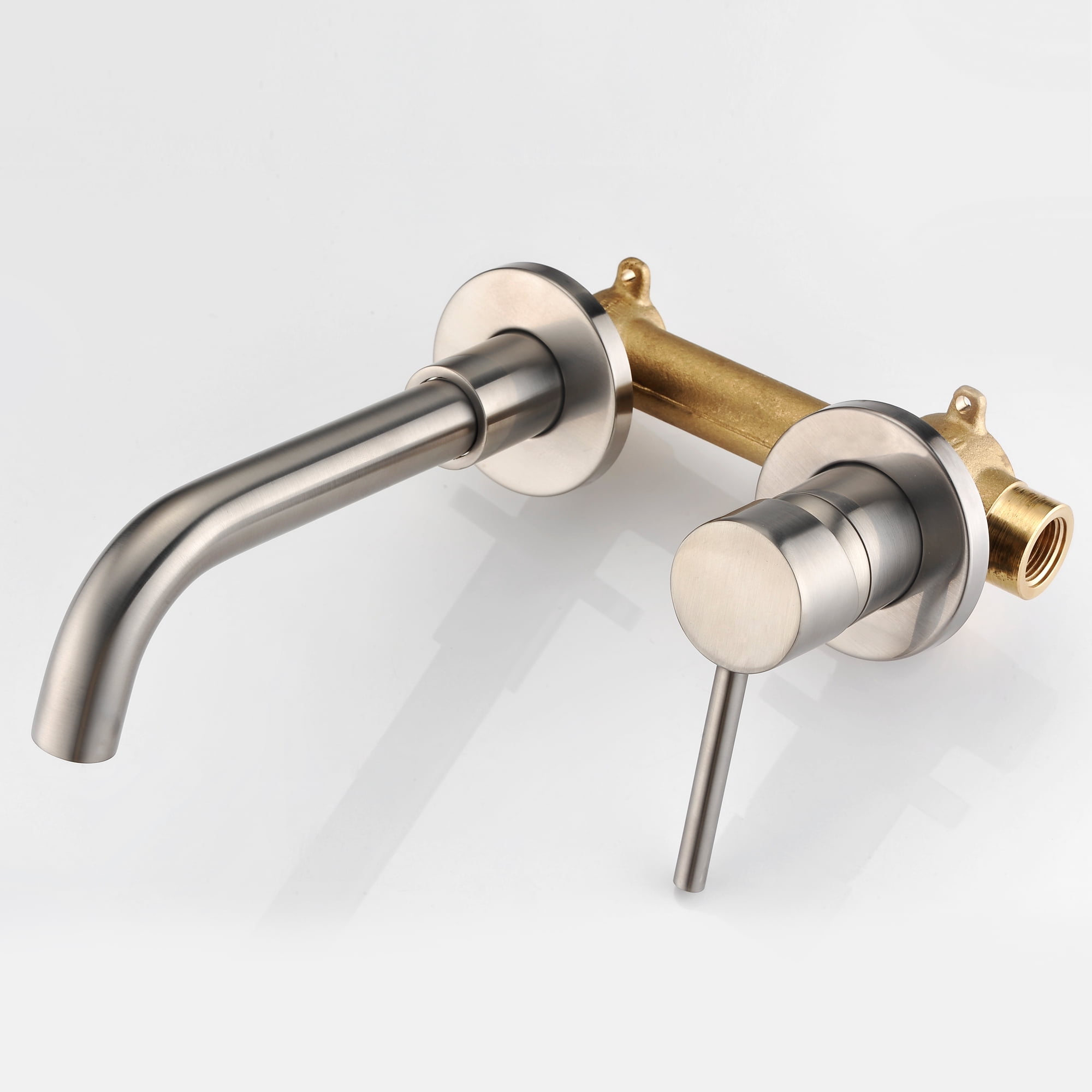 Sumerain Wall Mount Bathroom Sink Faucet Brushed Nickel,Single Handle Wall Mount Lavatory Faucet with Brass Rough-in Valve