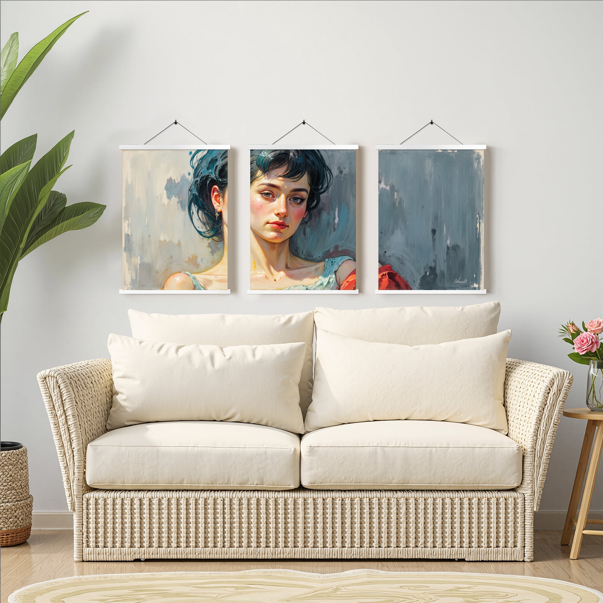 MAYEERTY Modern Abstract Wall Art Painting, Living Room Decor, White Hanging Rod Frame, 15.7"x11.8"
