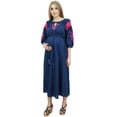 thumbnail image 2 of Bimba Moms Drawstring Maternity Dress Blue Embroidered Nursing Sleepwear-26, 2 of 6