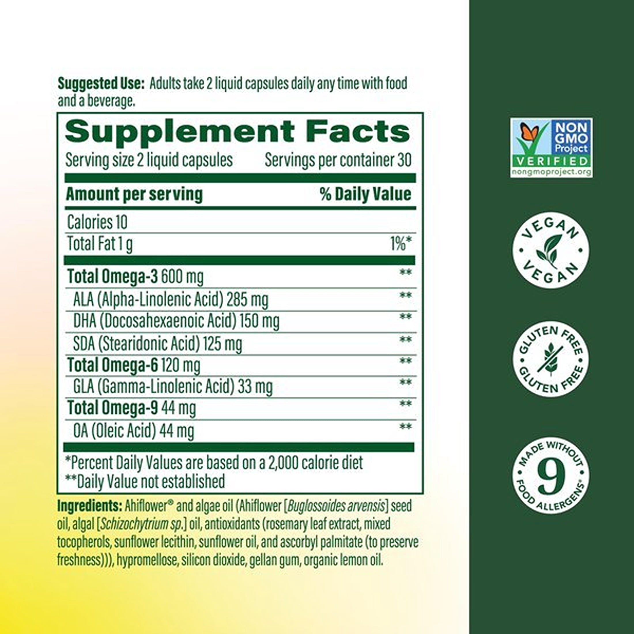 MegaFood Vegan Omega 3 6 9 - Burp-less - Heart, Brain, Vision, Joint Support - 30 Servings