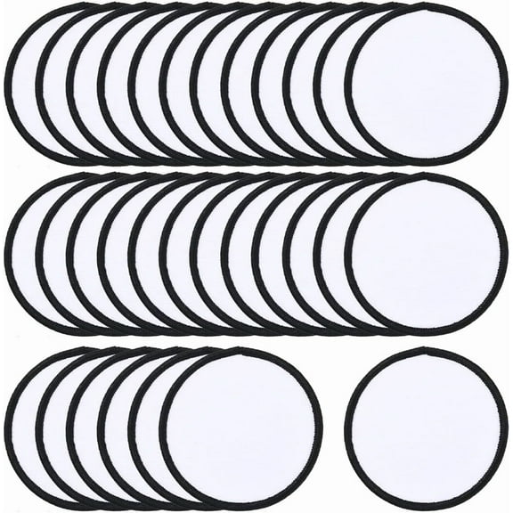 30Pcs Round Sublimation Patches Blank White Sublimation Patch Black Border Cloth Fabric Sew on Computerized Embroidery Appliques Accessories for DIY Making