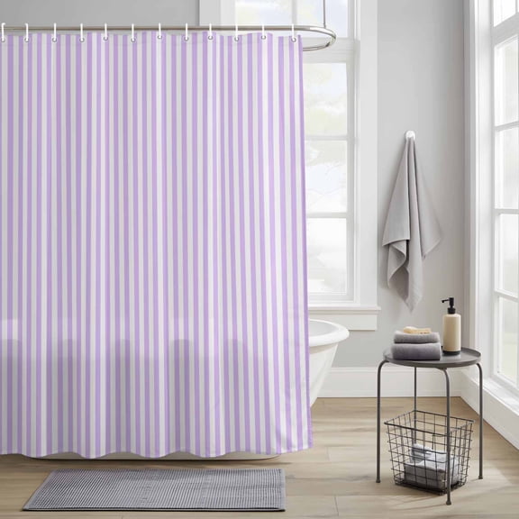 Bathroom Shower Curtain Modern Simple Light Purple Stripe Waterproof Shower Curtains with Hooks, Abstract Geometric Art Bath Curtains Bathtub Curtain Home Decor 36x72in