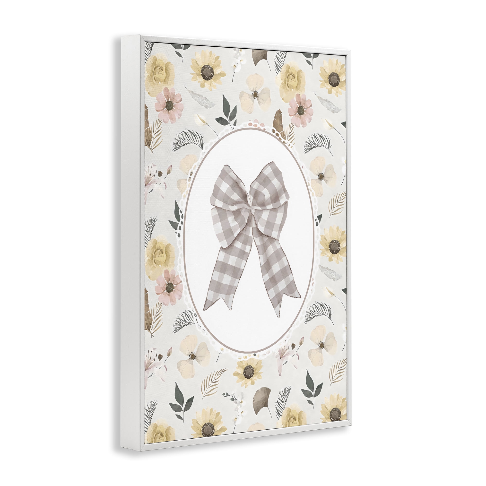 Stupell Industries Sunnyside Bow in Gingham White Framed Giclee Art, design by Ink Drop Loft