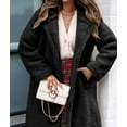 thumbnail image 6 of Women'S Fuzzy Fleece Lapel Open Front Long Cardigan Coat Faux Fur Warm Winter Outwear Jackets Black L, 6 of 8