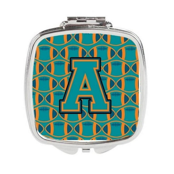 Letter A Football Aqua - Orange & Marine Blue Compact Mirror