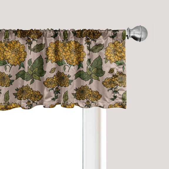 Ambesonne Floral Window Valance, Vintage Dahlia Flowers Art, 54" X 18", Olive Green Marigold