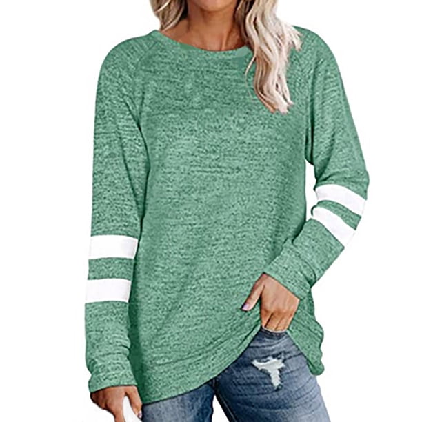 Blusa suelta con cuello redondo y manga larga con botones a rayas informales para mujer Pompotops gfhjh9584