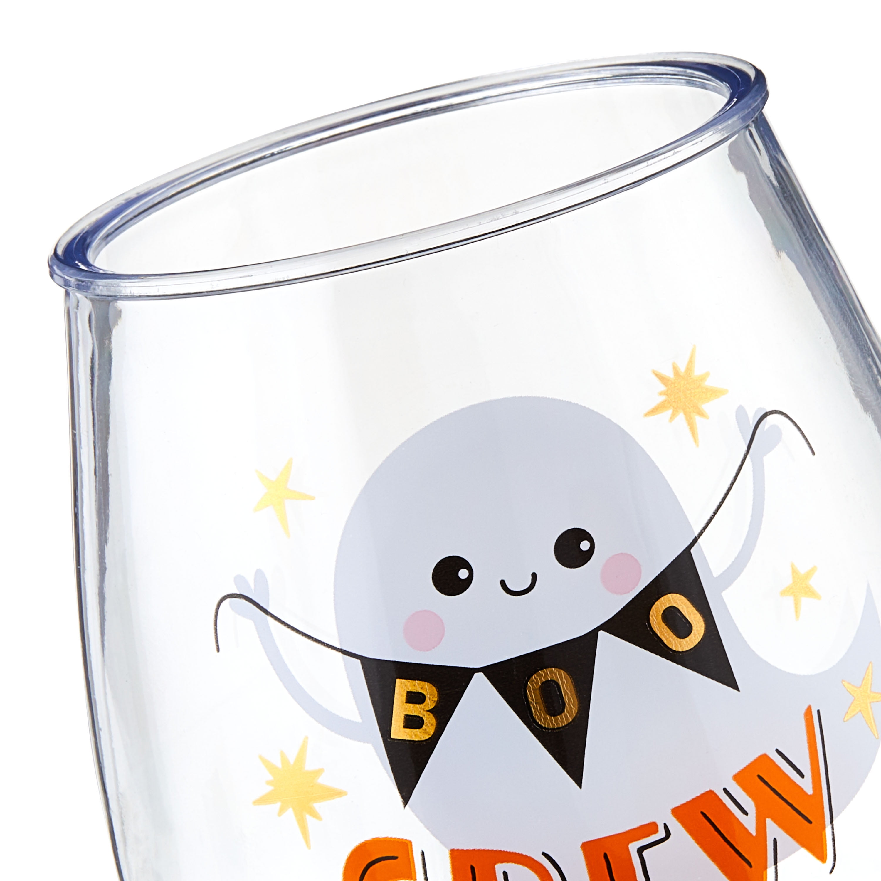 Transpac Witch's Brew Happy Hallowine 18 Ounce Glass Stemless Wine Glasses Set of 4, Multicolor