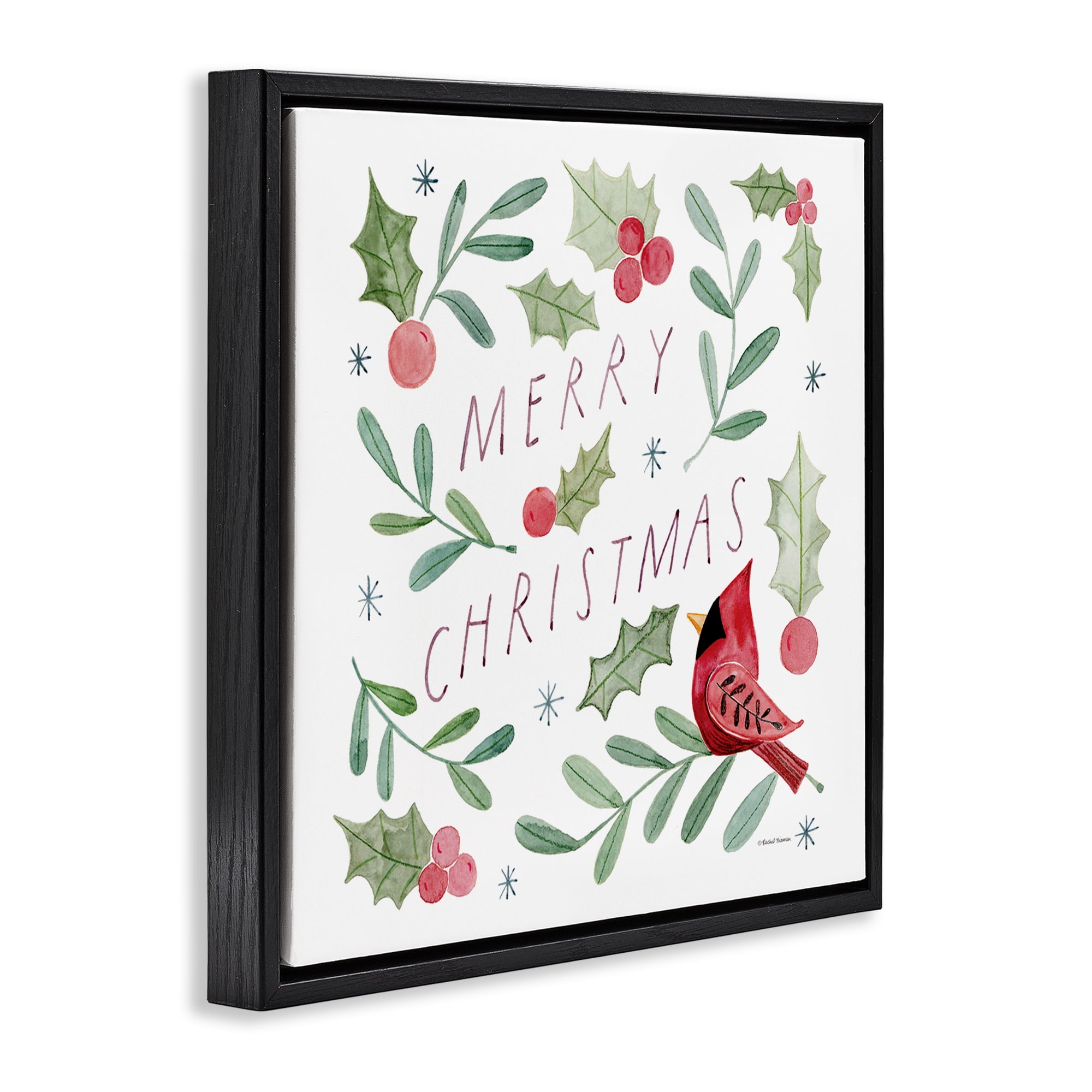 Stupell Industries Soft Whimsical Christmas Holiday Painting Black Floater Framed Canvas Art Prints Wall Art, 18 x 18