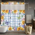 thumbnail image 3 of Sunflower Butterfly No Hook Shower Curtain with Snap in Liner Yellow Bee Sunflower Purple Hydrangea White Daisy Blue Grain Waterproof Bathroom Shower Curtain with See Through Top Window 72" x 78", 3 of 9
