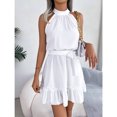 thumbnail image 3 of Halter Neck A Line Long Dress Sleeveless Ruffle Trim High Waist Slim Fit Casual Daily Wear Womens Summer Dress, 3 of 5