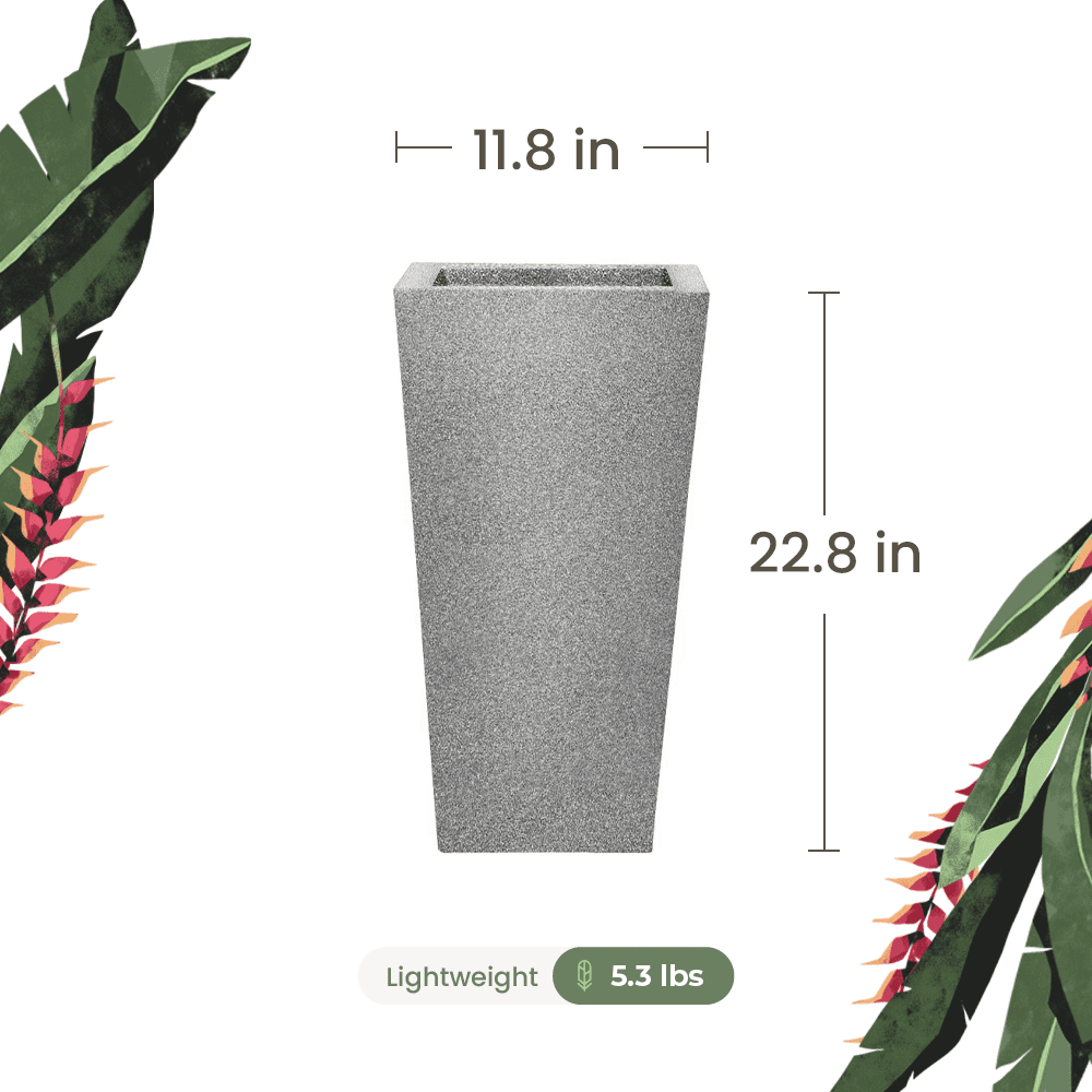 Ecobo 22.8" Tall Planter | Eco-Friendly, Durable, Lightweight | Indoor/Outdoor Use, All-Weather, Contemporary Design by Brazilian Artisans - Granite