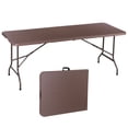 thumbnail image 2 of ZENSTYLE Camping Table Set 6ft Folding Plastic Table with 2 pcs Portable Benches Indoor Outdoor HDPE, Brown Table + White Bench, 2 of 8