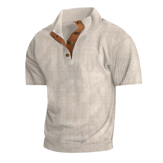 Birdeem Chemise de Sport Décontractée pour Homme, Col Montant, Patchwork à Boutons, Manches Courtes