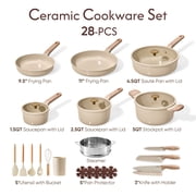 CAROTE 28-Piece Ceramic Pots and Pans Set, Nonstick Cookware Set with Lids, Induction Compatible, Oatmeal