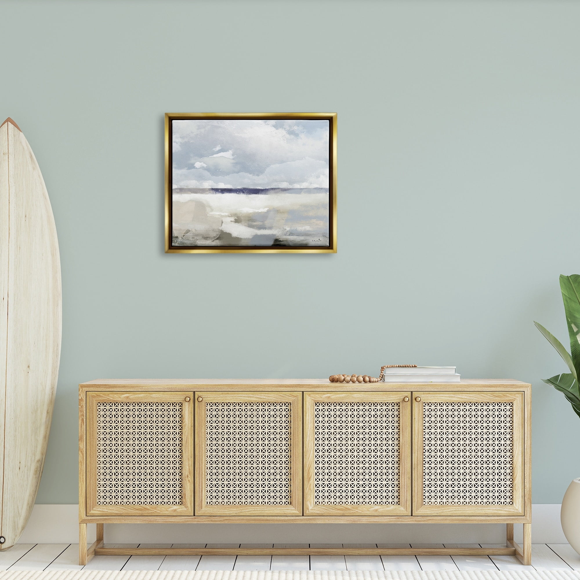 Stupell Industries Layered Abstract Beach Scenery Distant Land Clouds Painting Metallic Gold Floating Framed Canvas Print Wall Art, Design by Sophie 6