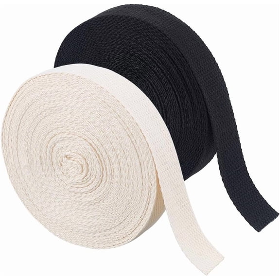 21.87Yards 2 Colors Cotton Webbing Strap 1 inch Flat Weave Webbing Straps Sewing Webbing Tape Ribbon Woven Trim
