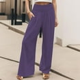 thumbnail image 2 of High Waist Wide Leg Palazzo Pants For Women Smocked Elastic Waist Loose Comfy Casual Pajama Pants Pockets, 2 of 4