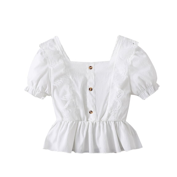 XIYNBAOK Girls Tops Size 12-14 White Top for Girls Plaid Shirt Girl Clothes Size 14-16 Clothes for 7-8 Dance Clothes Vintage Clothes Cute Baby Clothes Tween Girl 16 Girls Clothes