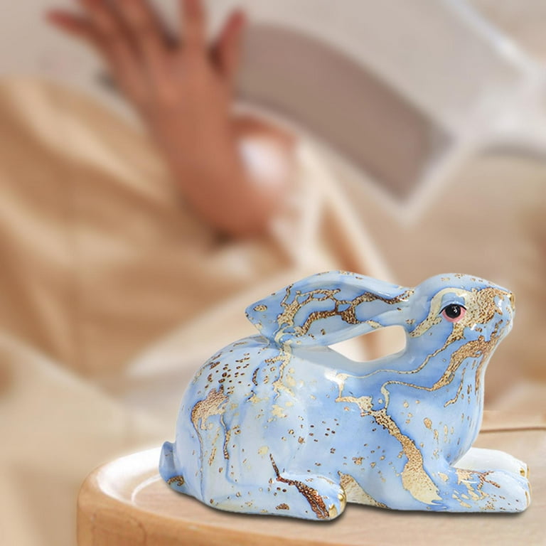 Rabbit Statue Resin Bunny Figurine Modern Art Colorful Scupture Easter  Bunny Decor for Porch Office Decor Easter Gift Crafts Blue Lying