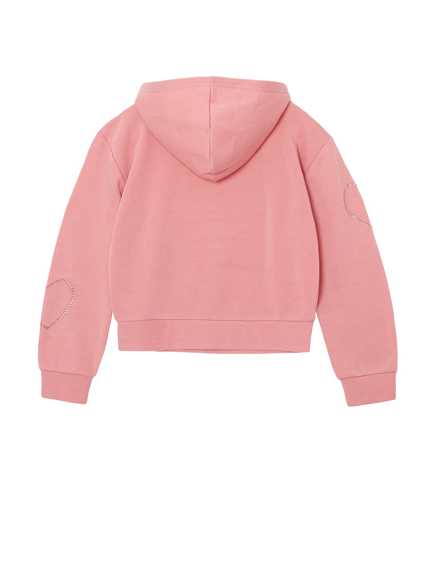 Planet Gold Girls' Rhinestone Heart Embellished Fleece Hoodie and Pant, 2-Piece Set, Sizes 4-18