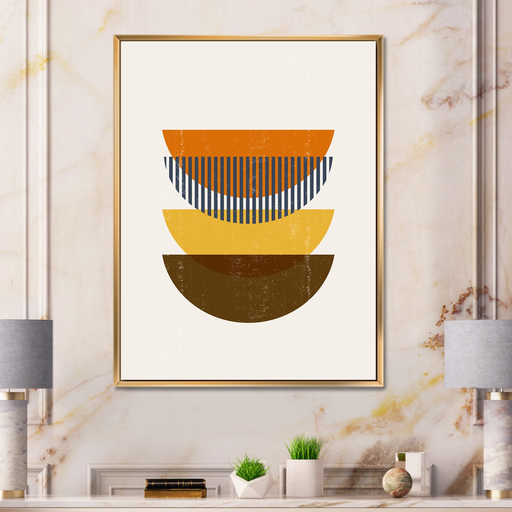 Designart 'Abstract Moon Geometric In Earth Tones' Modern Framed Canvas Wall Art Print