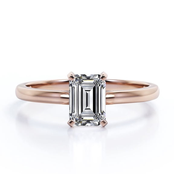 JeenMata Prong Set 1 Carat Emerald Cut Moissanite Solitaire Fashion Ring In 18K Rose Gold Plating Over Silver