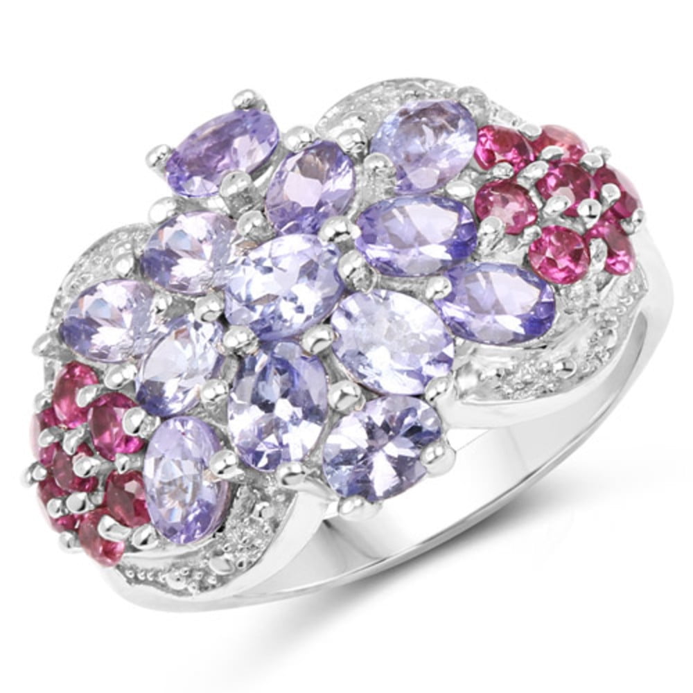 Genuine Oval Tanzanite and Rhodolite Garnet Ring in Sterling Silver Size 8.00 by Bonyak Jewelry