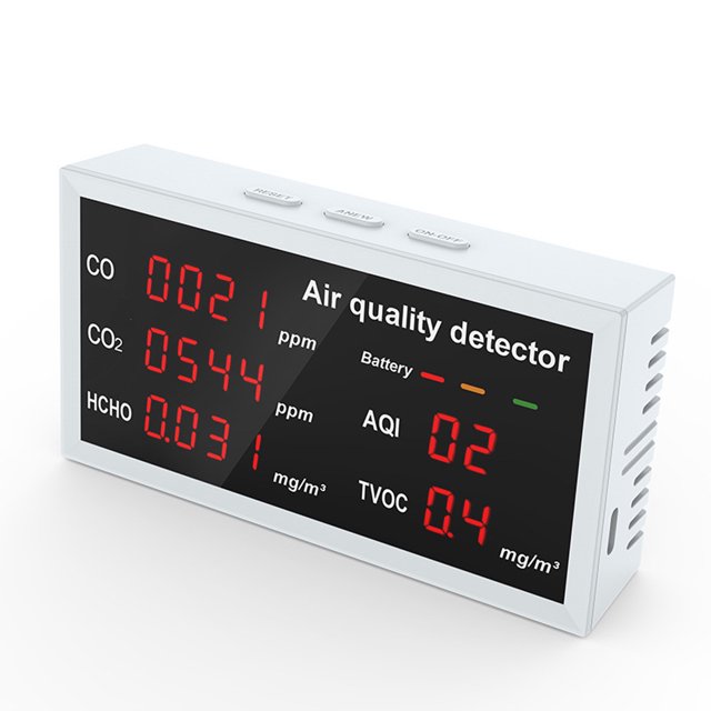 Detector multifuncional 5 en 1 Pantalla LED CO CO2 HCHO TVOC Monitorización AQI Escritorio Irfora Detector de calidad del aire