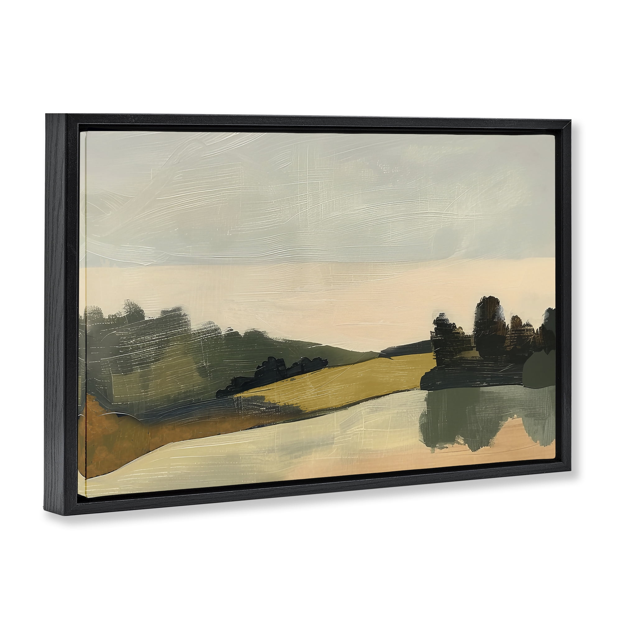 Stupell Industries Curving Green Hills Landscape & Nature Painting Black Floater Framed Canvas Art Print Wall Art, 25 x 17