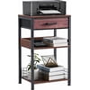 White Printer Stand with Fabric Drawer 3 Tier Industrial Side Table Modern Small Printer Desk Holder with Storage Shelf Multi-Functional Bedside Tables for Home Office Fax Machine Scann