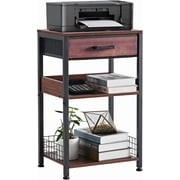 White Printer Stand with Fabric Drawer 3 Tier Industrial Side Table Modern Small Printer Desk Holder with Storage Shelf Multi-Functional Bedside Tables for Home Office Fax Machine Scann
