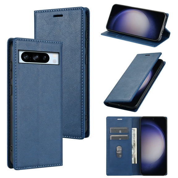 Allytech Flip Case for Google Pixel 8 Pro, Premium PU Leather Business Vintage Wallet Case with Cards Holder Stand Shockproof Slim Case for Google Pixel 8 Pro - Blue
