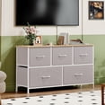 thumbnail image 2 of Eunos Wide Drawer Dresser with 5 Fabric Chest of Storage Cabinet Drawers for Living Room, Bedroom, Hallway, Ash Grey, 2 of 7