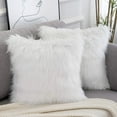 thumbnail image 1 of Juego de 2 fundas de almohada decorativas blancas mullidas, nueva serie de lujo, fundas de almohada de piel sintética estilo merino, funda de cojín cuadrada mullida de 18 x 18 pulgadas, 1 of 7