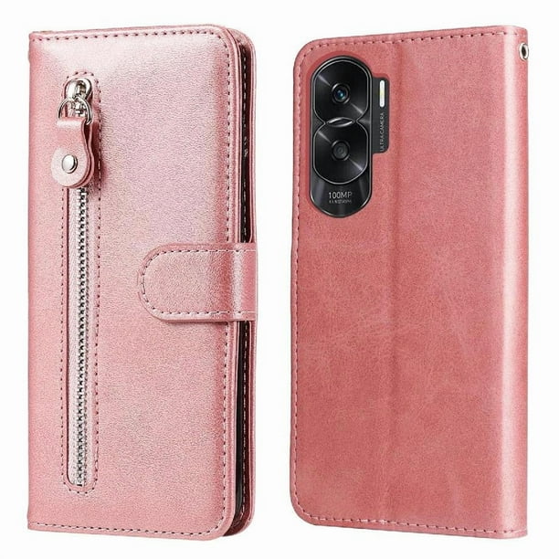 Estuche de Cuero PU con Cierre para Honor 90 Lite , Funda Protectora con Billetera y Correa