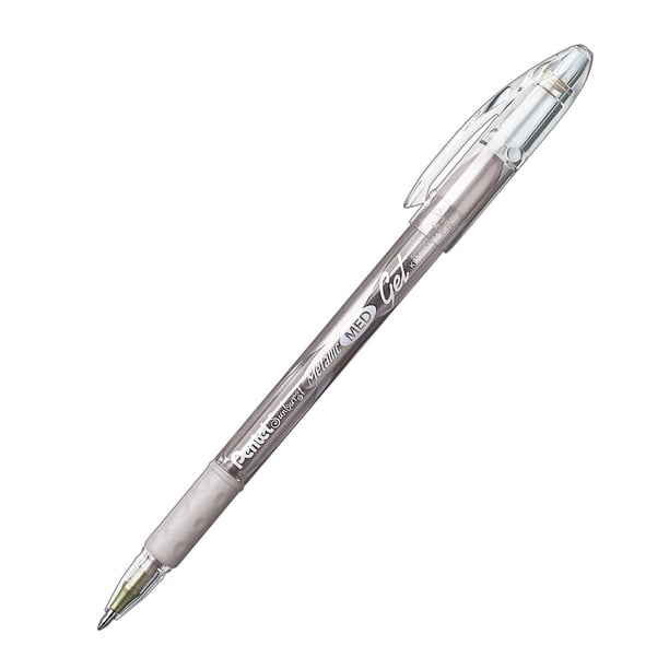 Bolígrafo de Gel Pentel Sunburst Metálico Punta 0.8mm Tinta Plateada x12