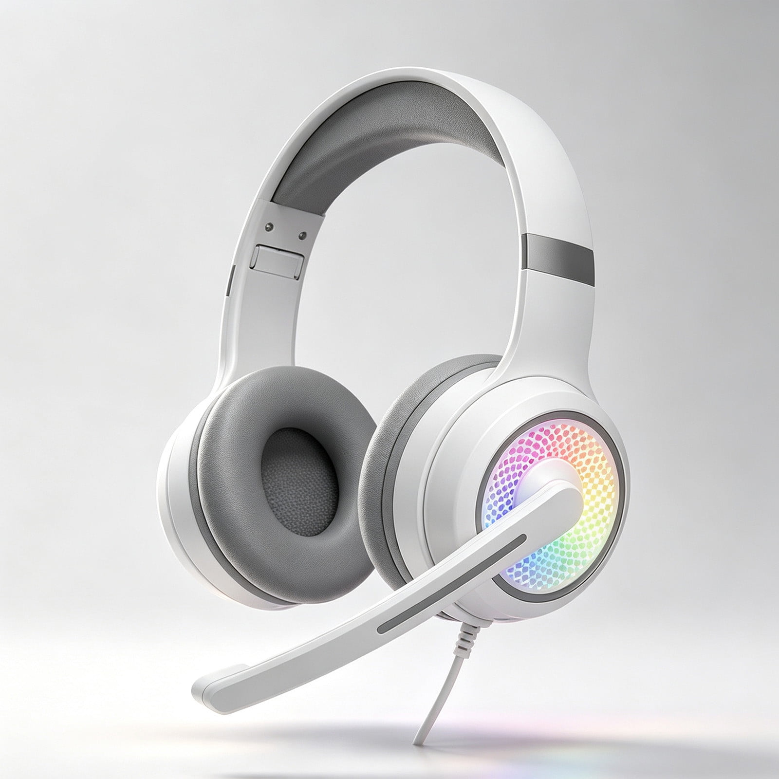 Wired USB Gaming Headset with In-Line RGB Lighting Adjustable Noise-Canceling Mic Over-Ear Headphones for Gaming Music Online Classes Comfortable Headset Mounted Design for Laptop Smartphone