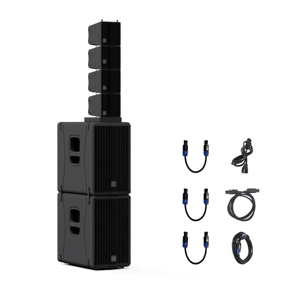 Stage Pro 12 Powered PA Speaker System, Dual 12-Inch Subs   4 Line Array Speakers, 8000W Peak, Bluetooth TWS, 3 DSP Preset