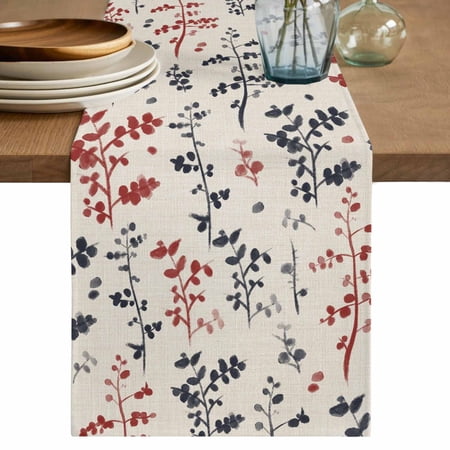 Table Runner 120 Inches Long for Kitchen Dining Grey Red Botanical Dresser Scarf Farmhouse Dining Table Decorations for Wedding/Parties Rustic Country Spring Floral Summer Leaf 13 x 120 In
