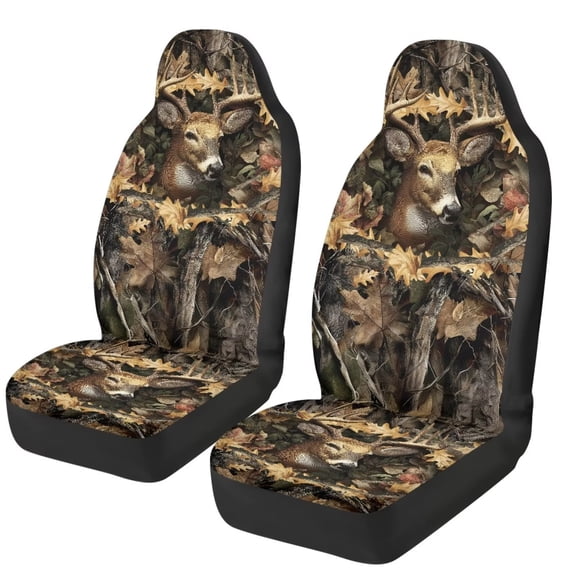 XYZCANDO Camo Forest Car Seat Covers 2 Pcs Deer Car Seat Covers Front Seats Only Easy to Install and Clean Protection Interior Accessories Universal Fit for Most Cars SUVs Sedans
