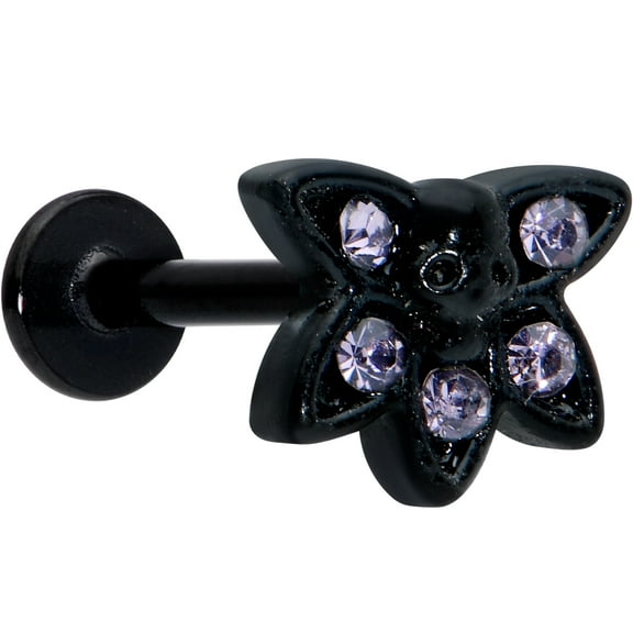 Body Candy Womens 16G Black PVD Steel Purple Skull Blossom Labret LipRing Tragus Cartilage Stud 5/16