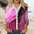 thumbnail image 2 of Dyegold Blouses For Women Dressy Casual 3/4 Flare Sleeve Lace Trim V Neck Floral Print Vintage Tunic Tops Loose Fit Shirts, 2 of 5