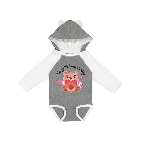 

Inktastic Happy Valentine s Day- cute bear Gift Baby Boy or Baby Girl Long Sleeve Bodysuit